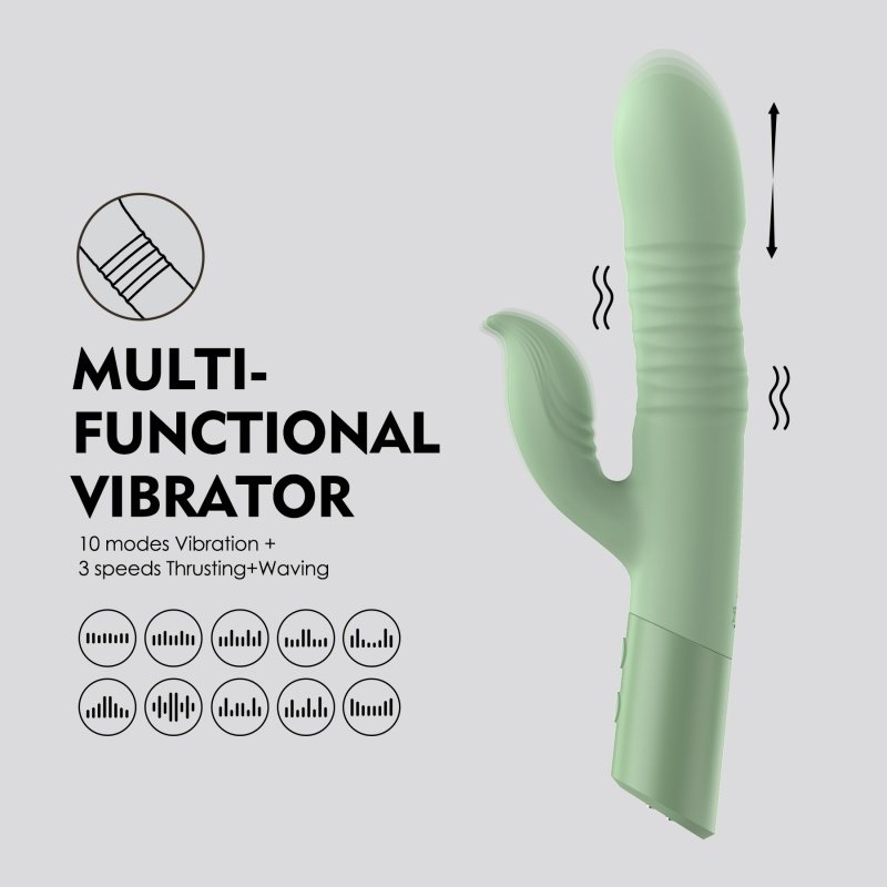 WINYI Swell Rabbit Vibrator with thrusting stimulator-WY0752 Jade-1
