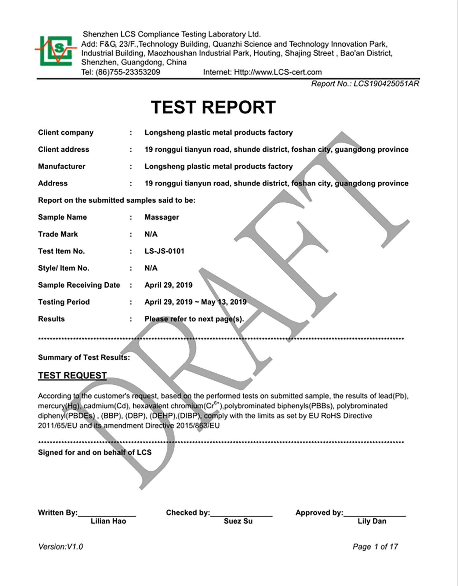WINYI-LCS Test Report - Compliant with EU Standards