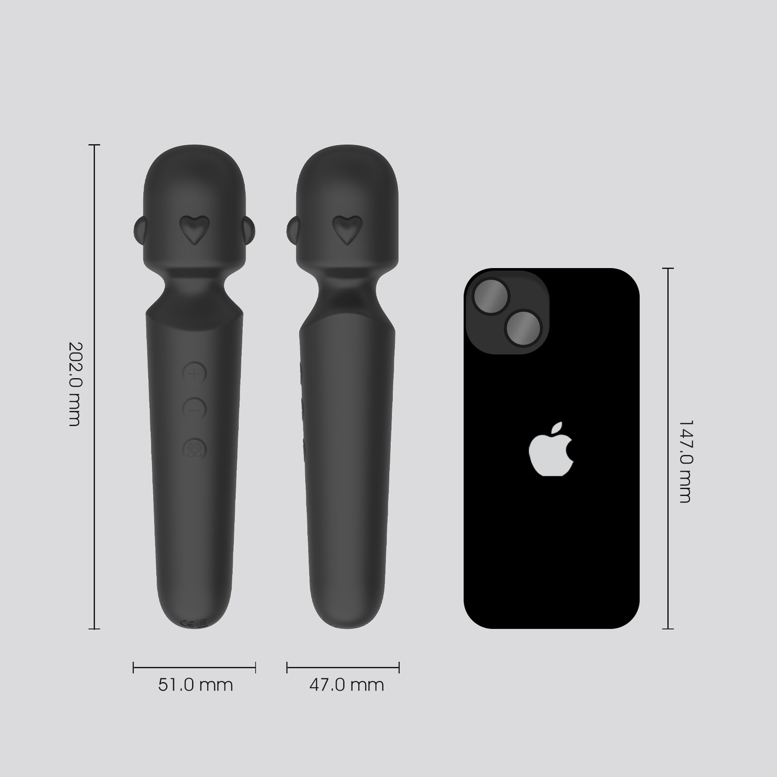 WY0627 custom rechargeable heart wand massager size comparison heart wand massager
