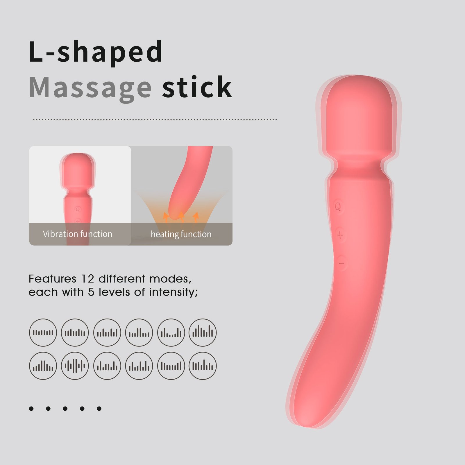 WINYI WY0634 custom rechargeable L-shaped wand massager with 12 vibration modes