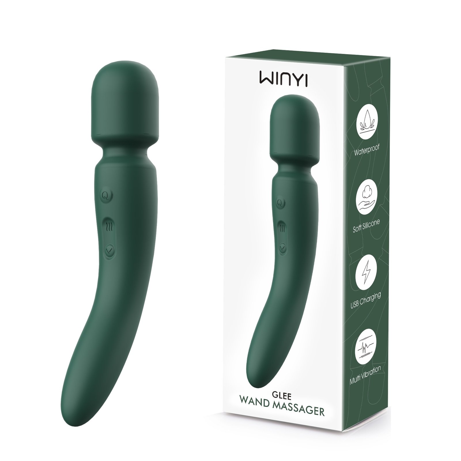 WINYI WY0634 custom rechargeable L-shaped wand massager packaging main image