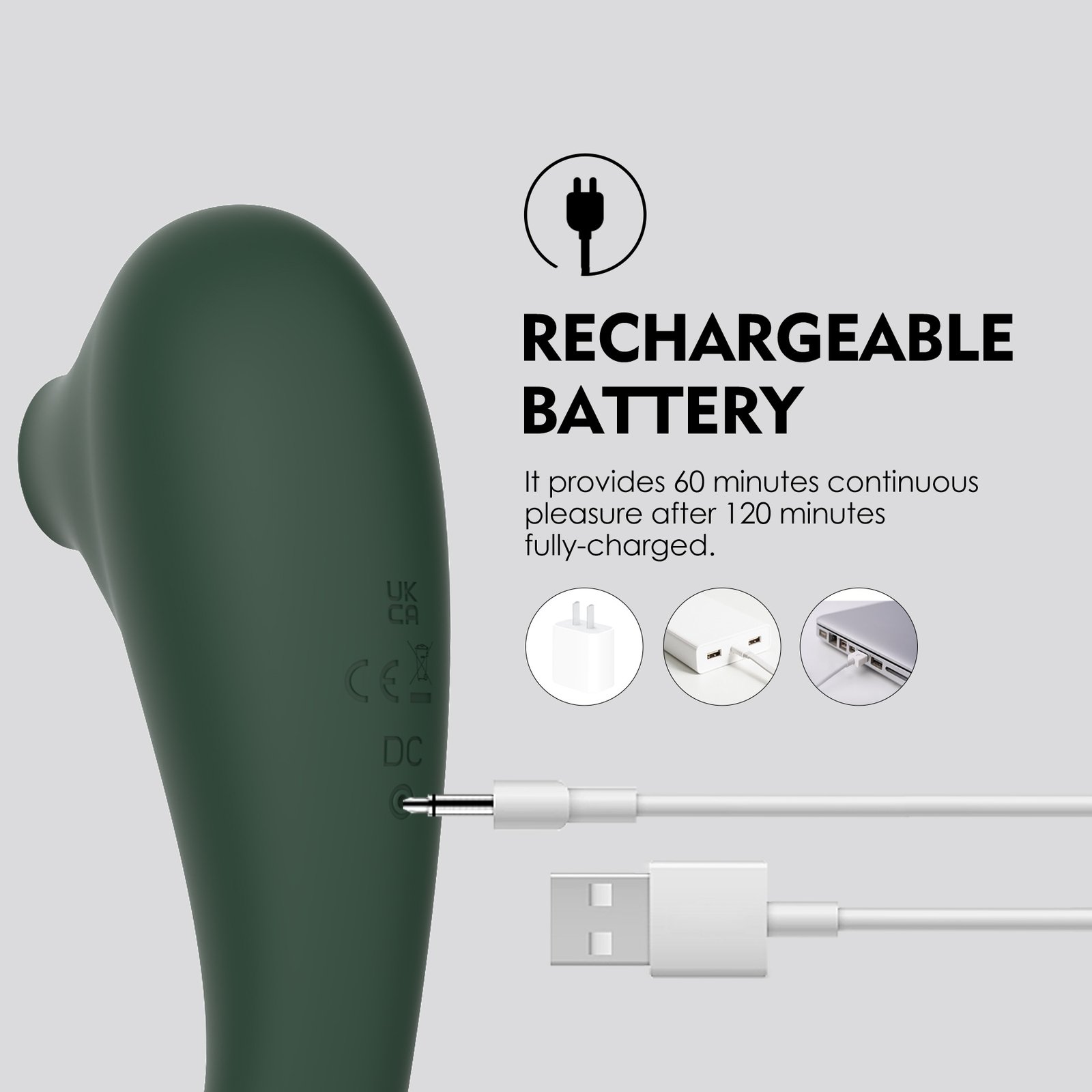 WY0635 rechargeable whale suction stimulator with pin-type USB charging cable