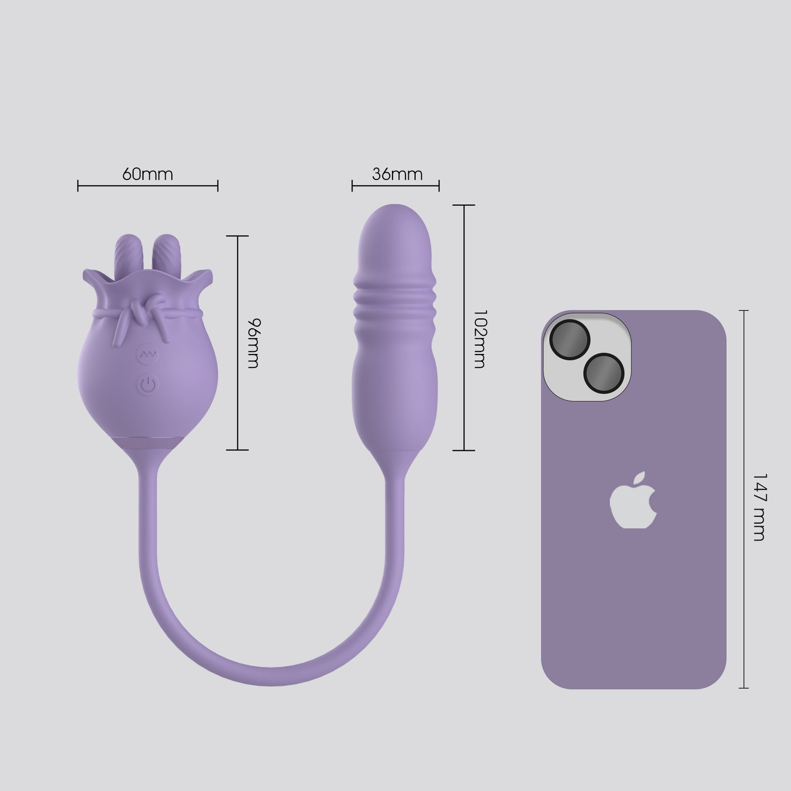WY0666-1 3-in-1 thrusting vibrator size specification 395 x 60 x 60 mm