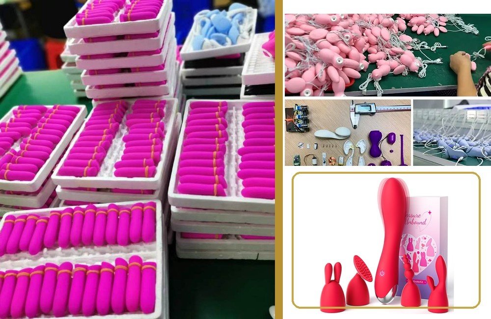 Adult toy factory quality control and production collage