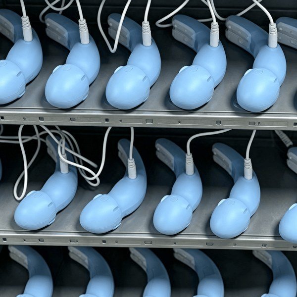 Rechargeable sex toys undergoing battery aging cycle test