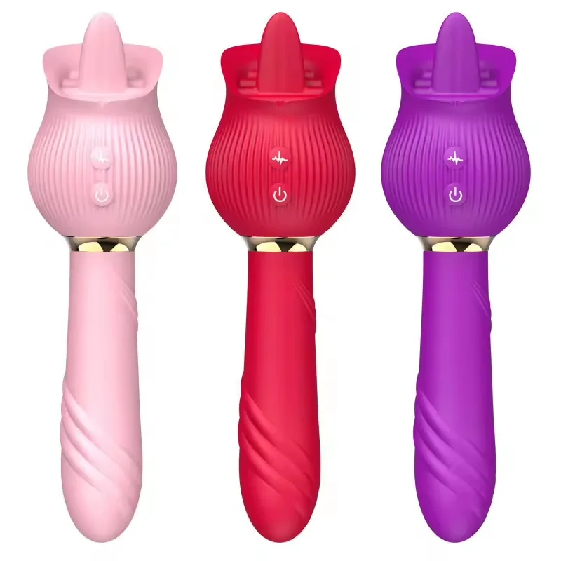 Custom Color Rose Vibrators Full Product Range Complete pink, red and purple rose vibrators showing wholesale color customization