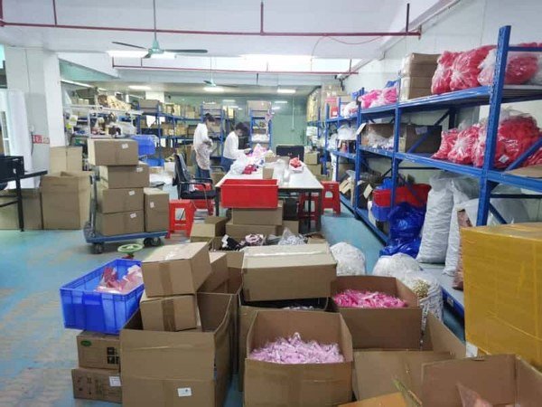 Finished goods packaging area for sex toy production orders