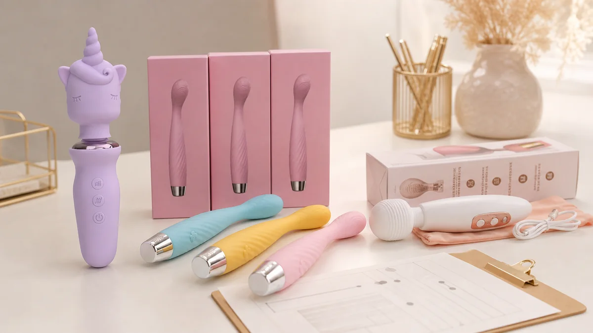 Sex toy RFQ with product specifications, color options, packaging and accessories for a factory quote