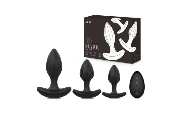 Silicone anal toy set demonstrating multiple hardness and geometry options
