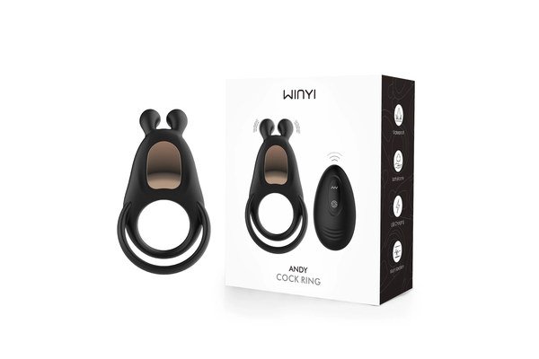 Silicone cock ring with controller and custom retail packaging