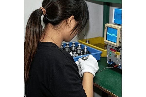 Operator performing final functional inspection on a vibrator