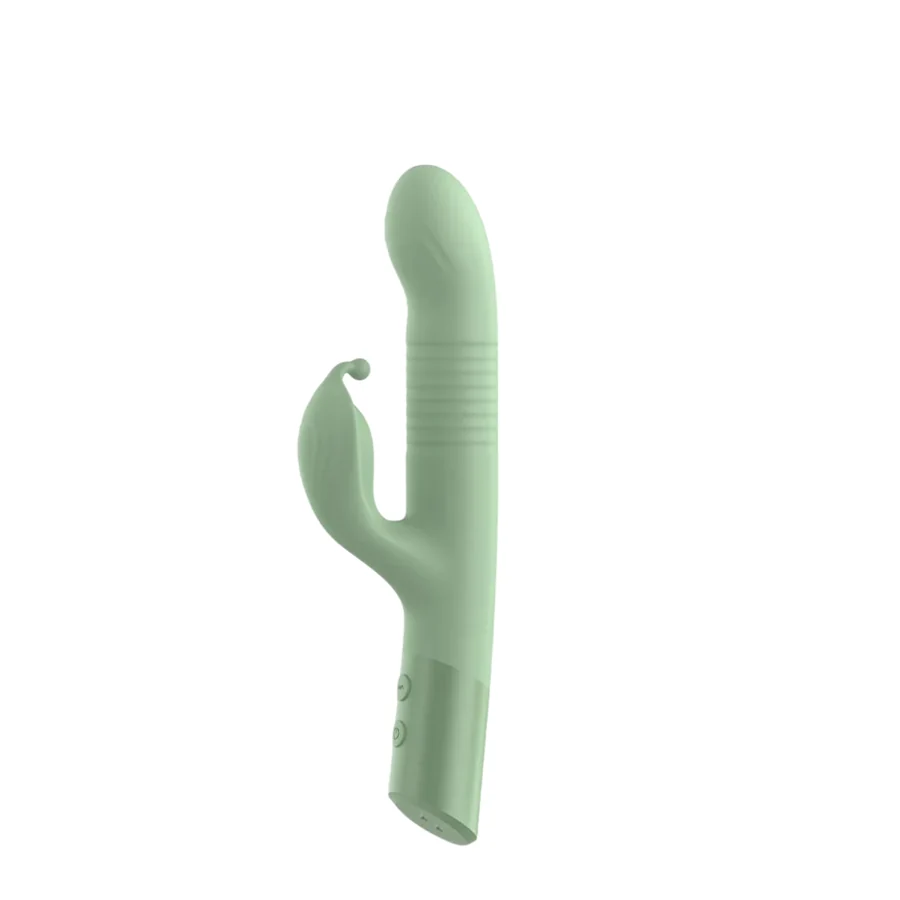 Green Dual-Stimulation Rabbit Vibrator Side View Green dual-stimulation rabbit vibrator side view