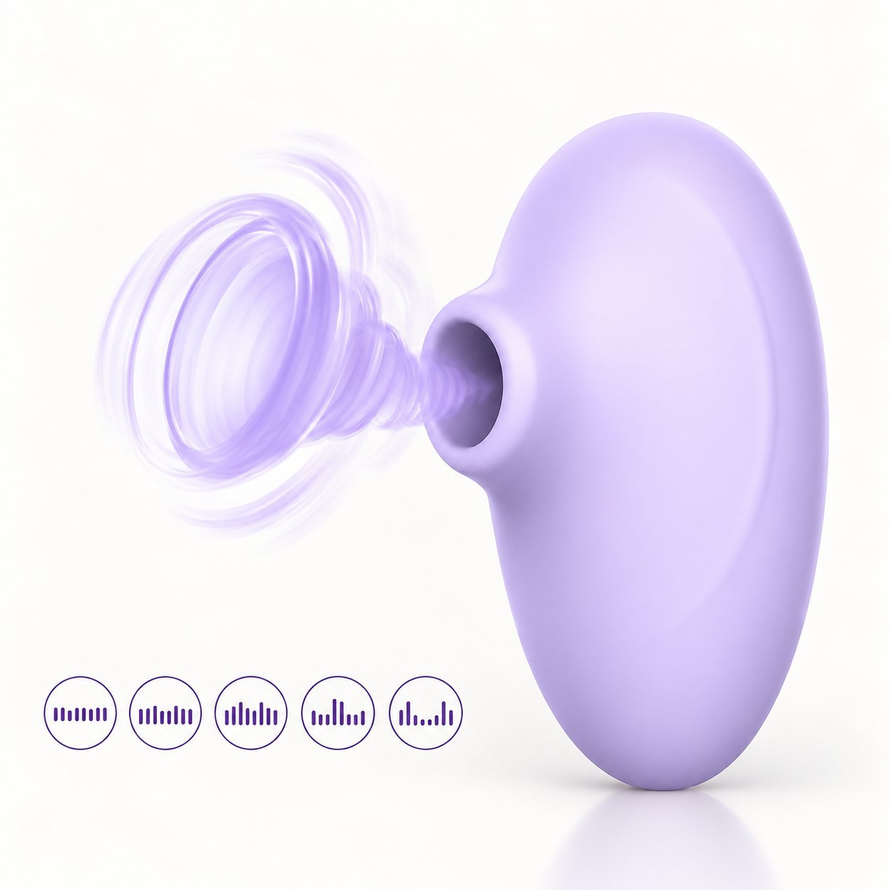 WY0735 Gloria clitoral suction — purple ovoid with air-suction waves and 5 mode icons
