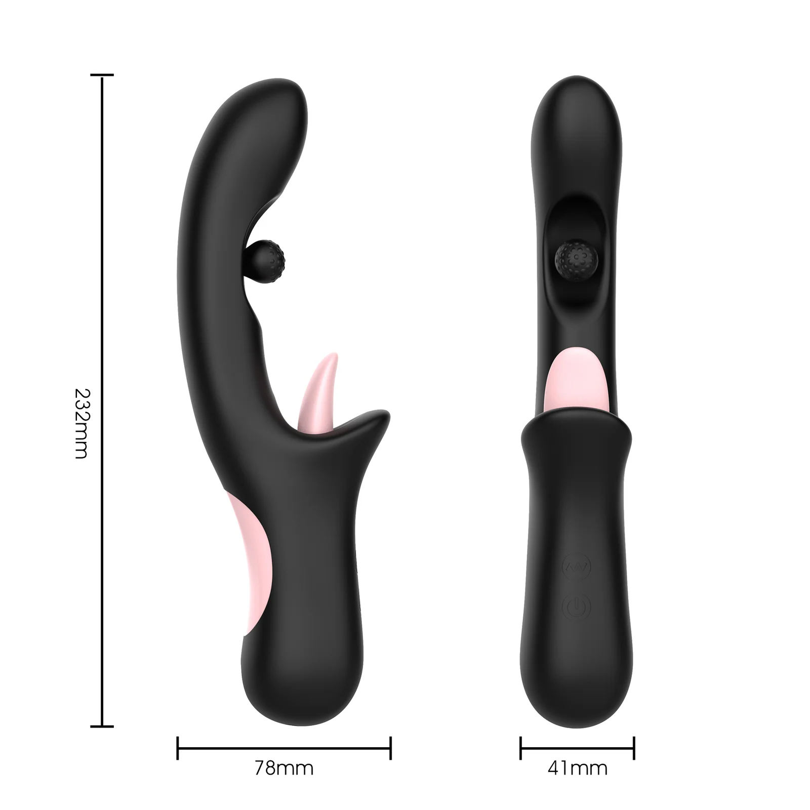 WY0663 Gemma rabbit vibrator — front and back views with dimensions 232mm x 78mm x 41mm