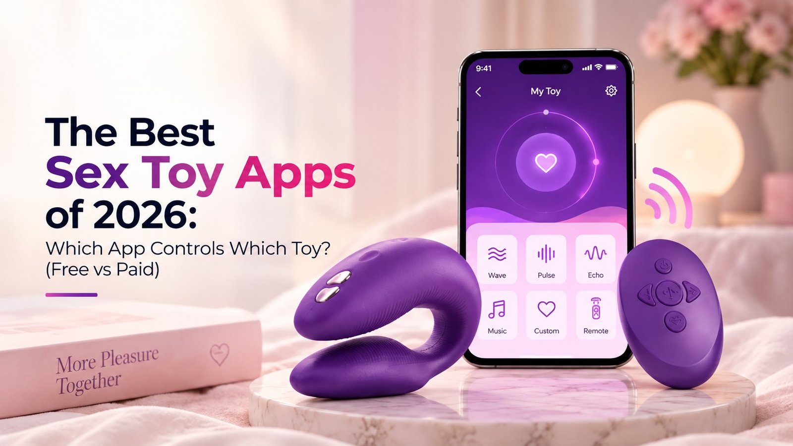 The Best Sex Toy Apps of 2026 cover image with purple vibrator, remote control, and matching app on iPhone