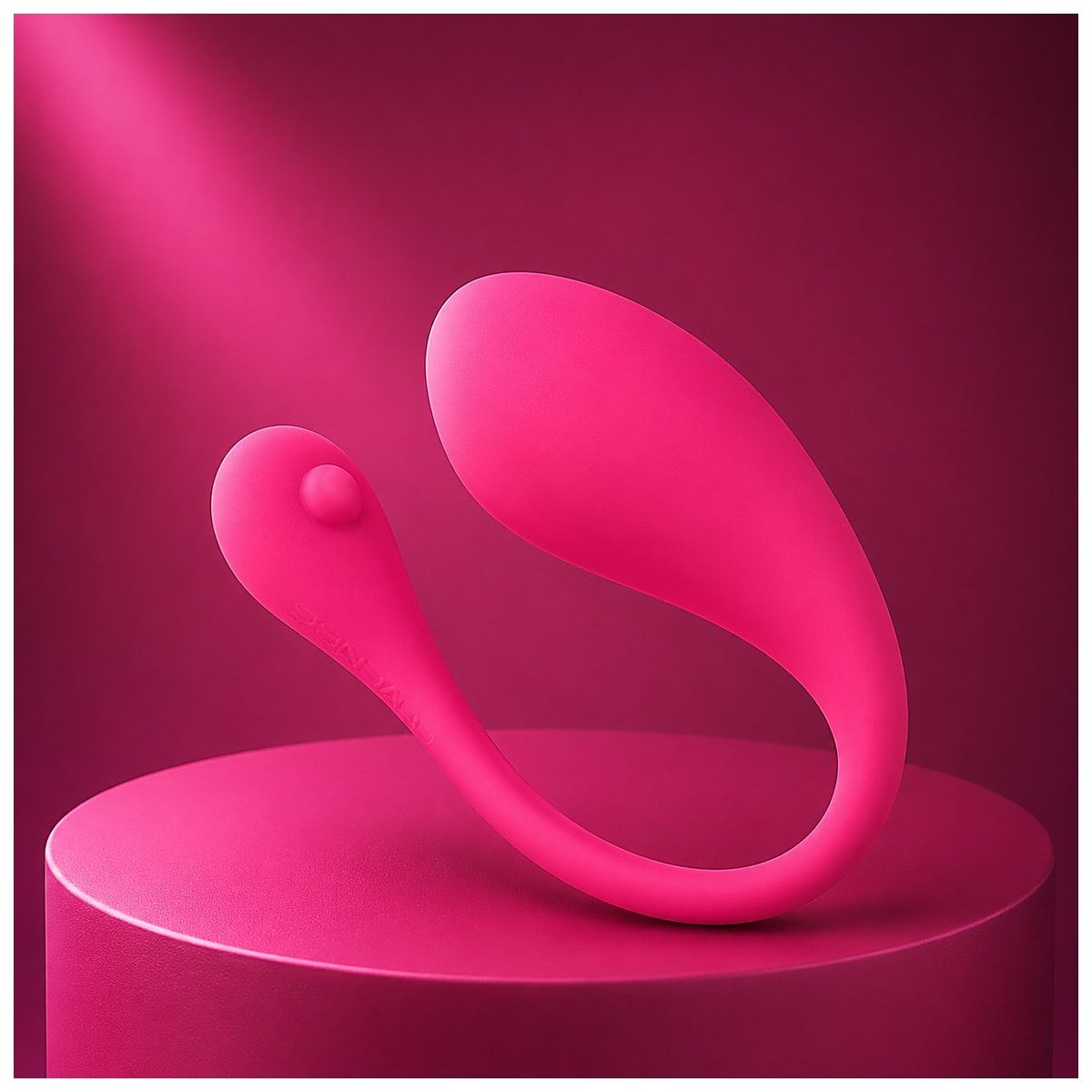 Pink silicone double-ended vibrator on display platform