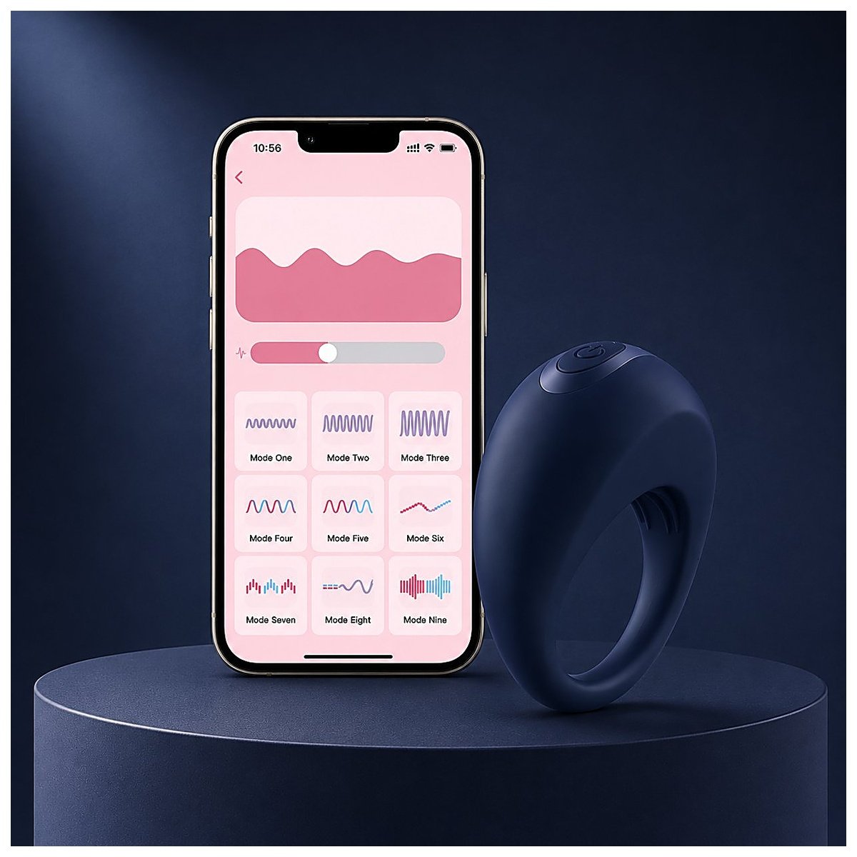 Alan APP cock ring with smartphone app showing nine vibration modes