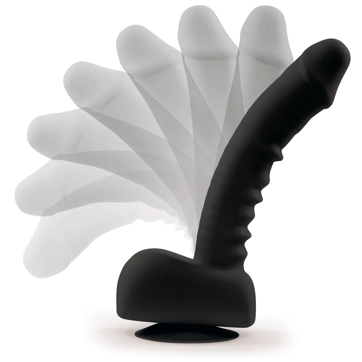 WY0541 Terry realistic black dildo vibrator — motion sequence showing flexible shaft