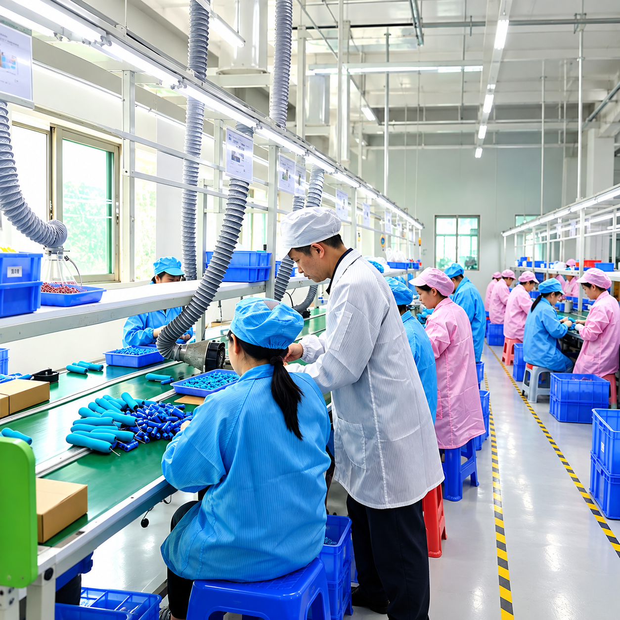 Adult toy factory assembly line with workers and QC procedures at WINYI Shenzhen