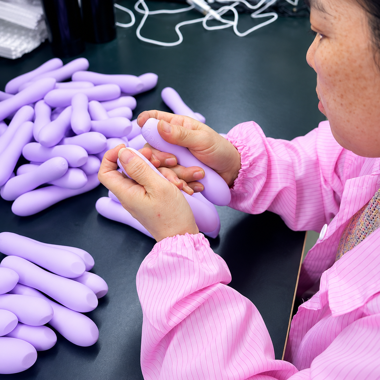 Adult toy quality control inspection of components before assembly
