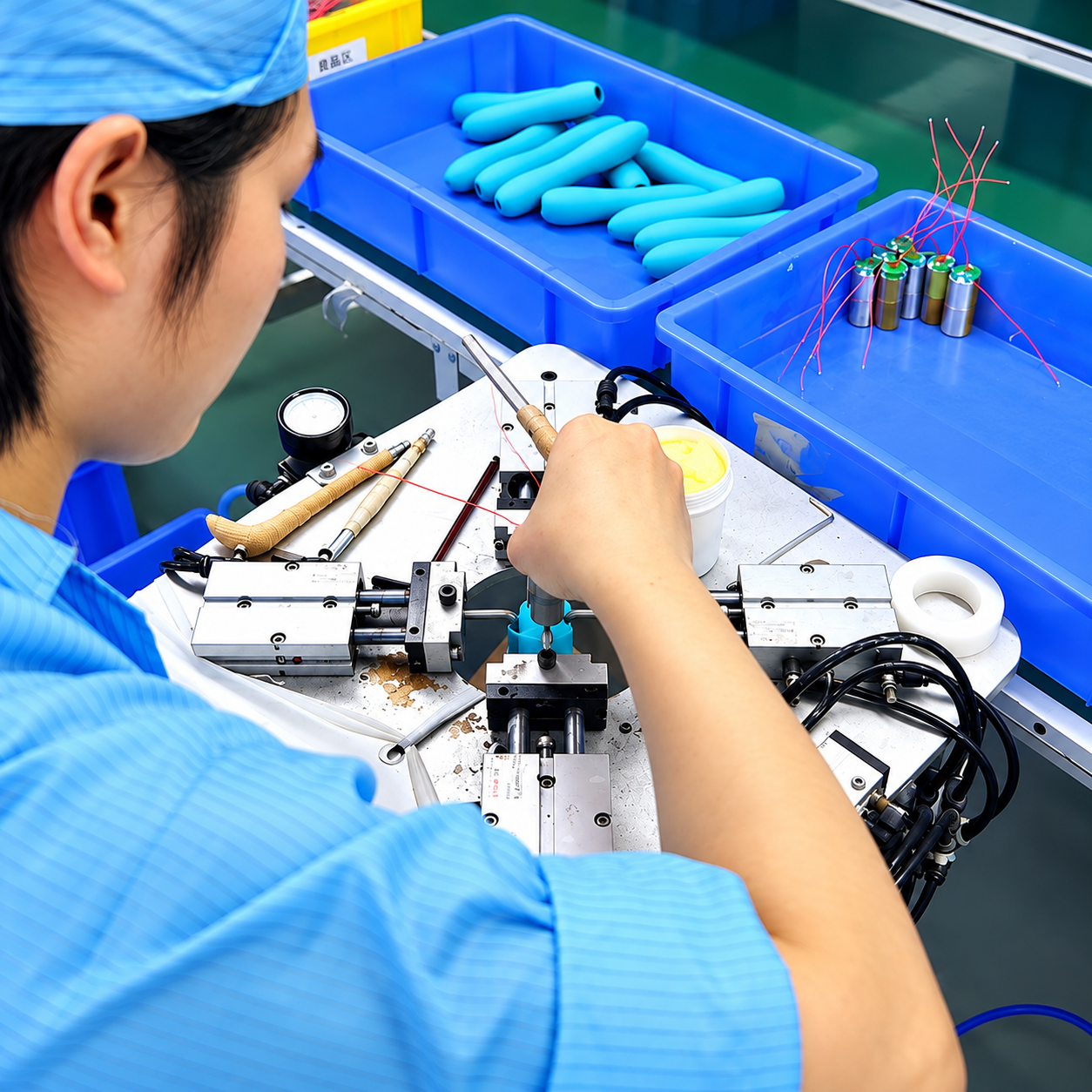 Battery and motor assembly testing during adult toy production