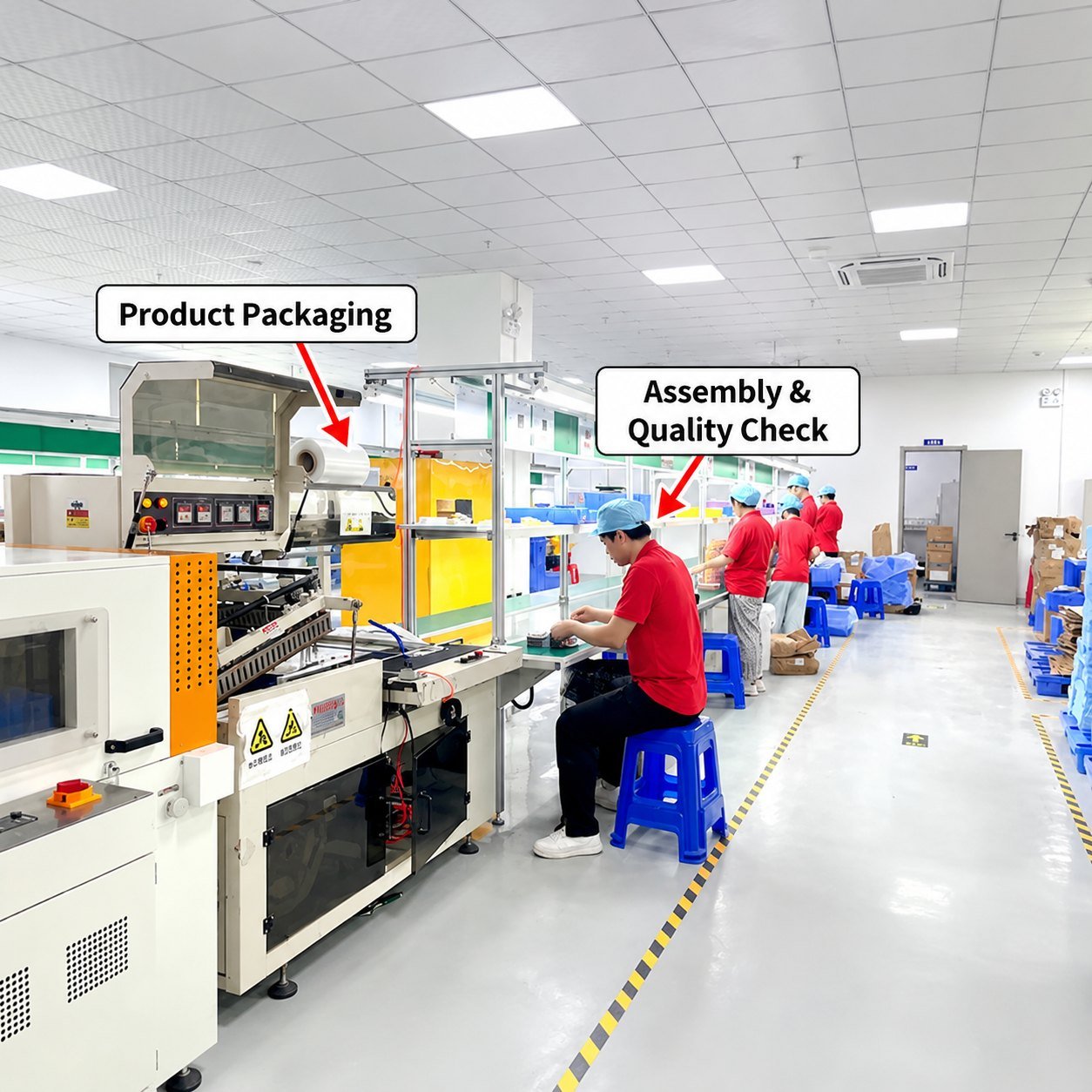 Cleanroom packaging assembly line for adult toys