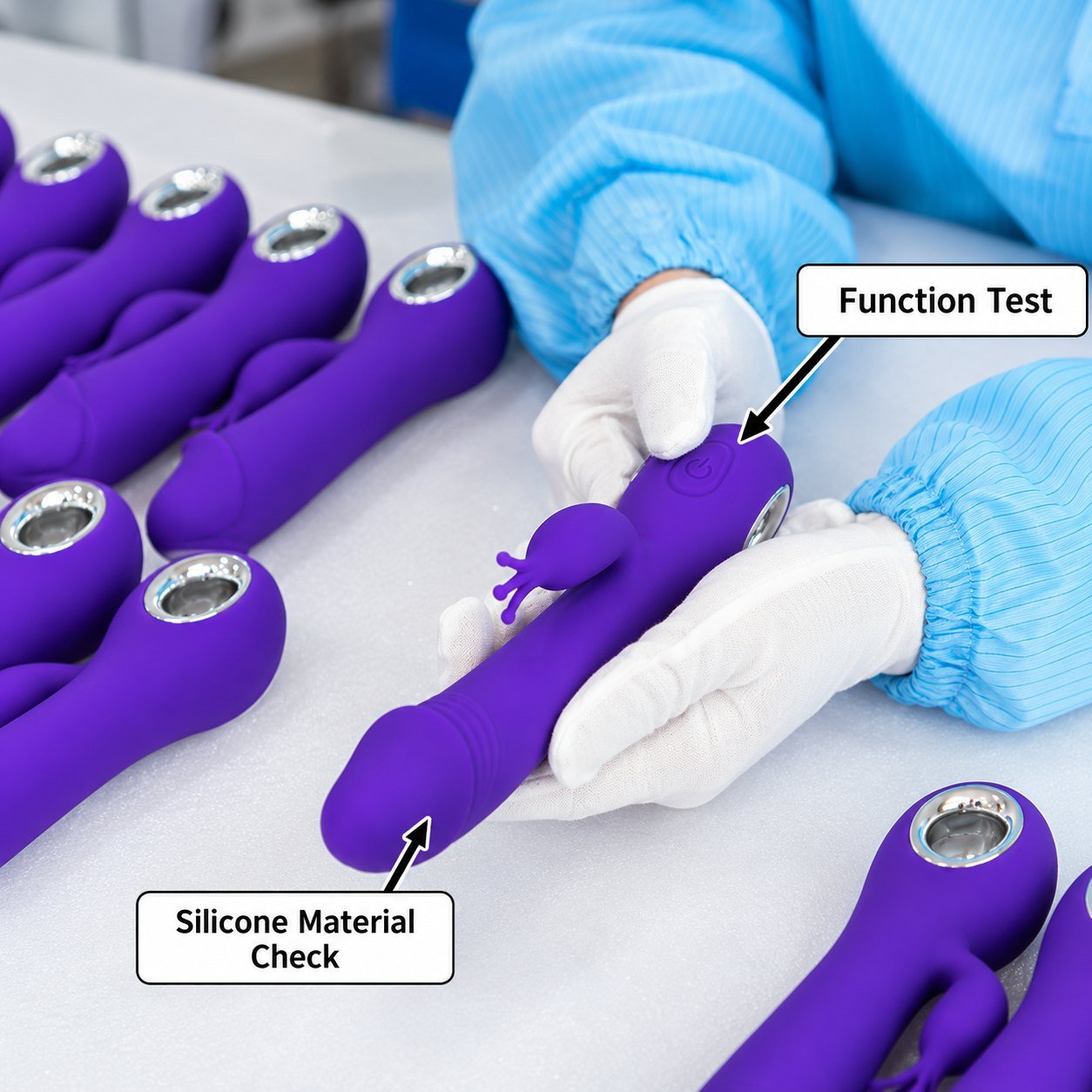 Factory quality inspection of purple silicone vibrators