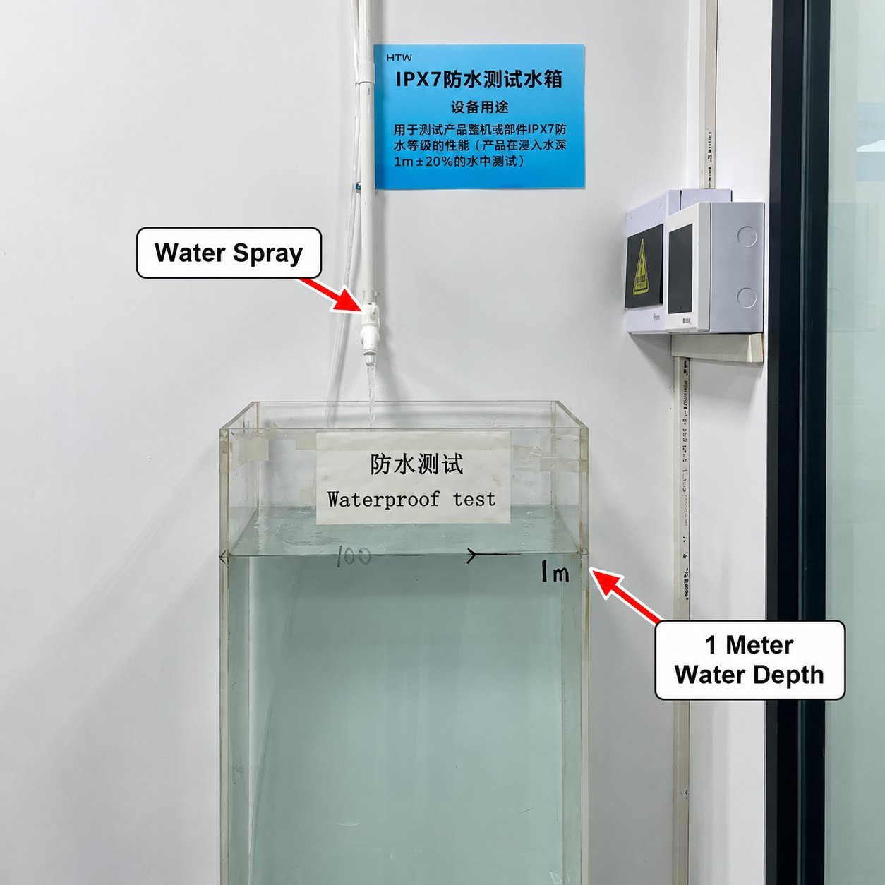 Annotated IPX7 waterproof test station