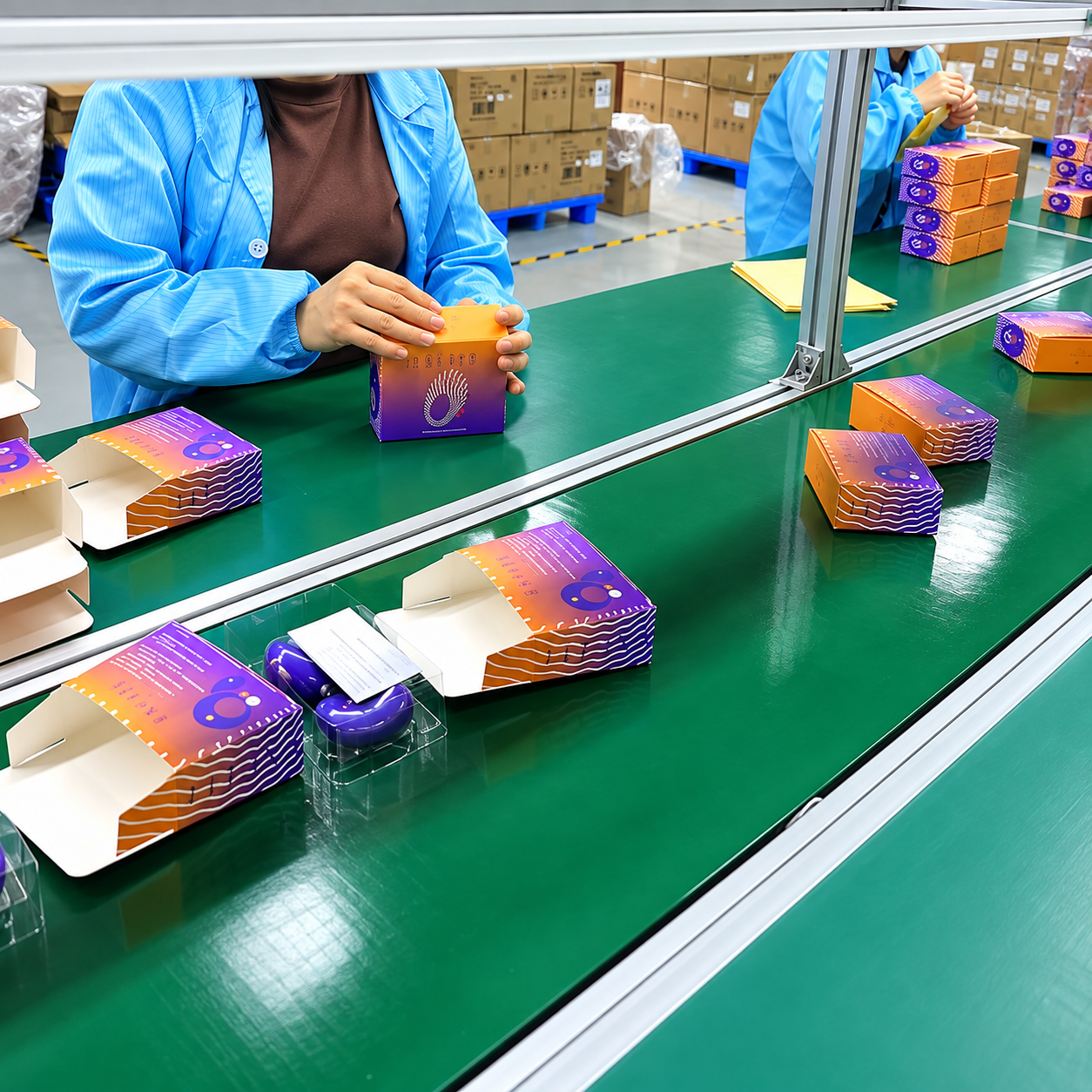 Retail-ready adult toy box assembly on a WINYI packaging line